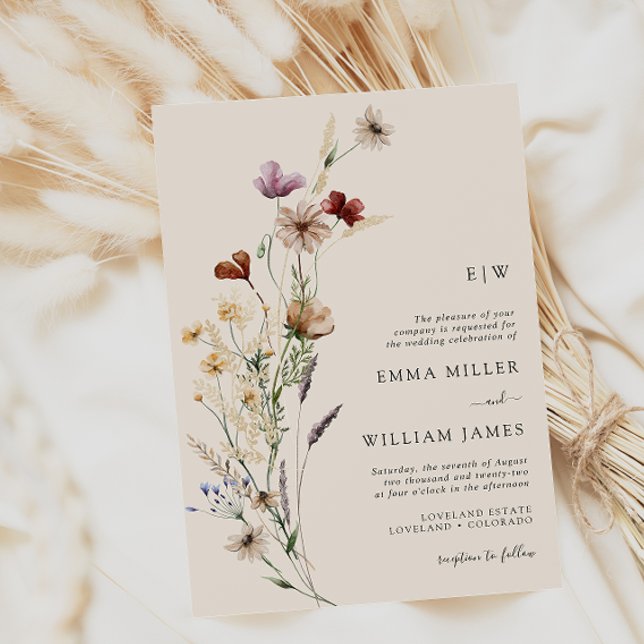 Invitación Boda de flores silvestres boho modernas (Elegant Boho Wildflowers Wedding Invitations by Painted Paperie
)