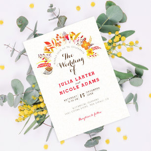 Invitación Boda de flores silvestres boho naranja púrpura