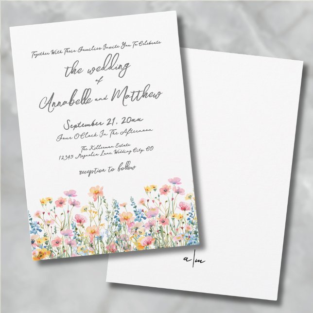 Invitación Boda de flores silvestres brillantes botánicas (Botanical Bright Colorful Wildflowers Wedding Invitation)