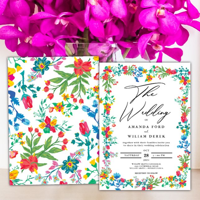Invitación Boda de flores silvestres brillantes de moda moder (Subido por el creador)