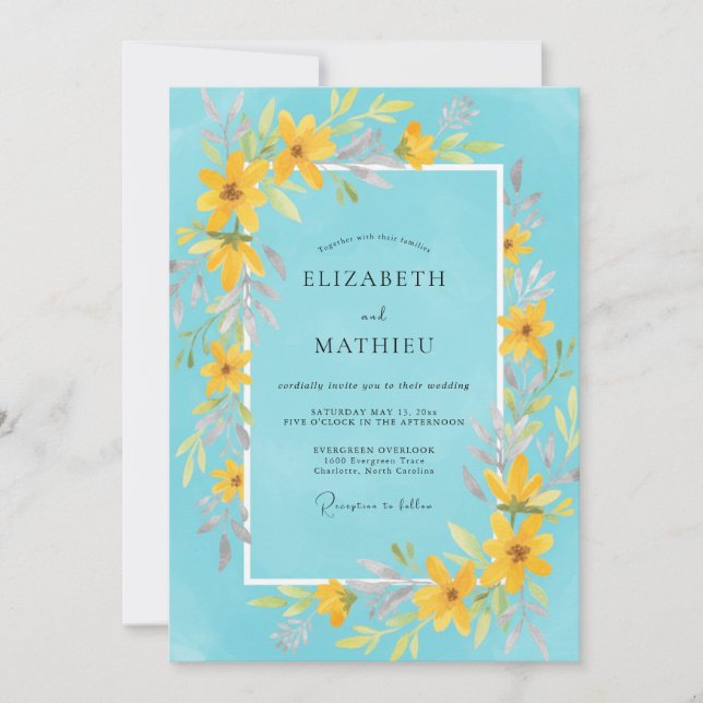 Invitación Boda de flores silvestres caléndula cerúlea (Anverso)