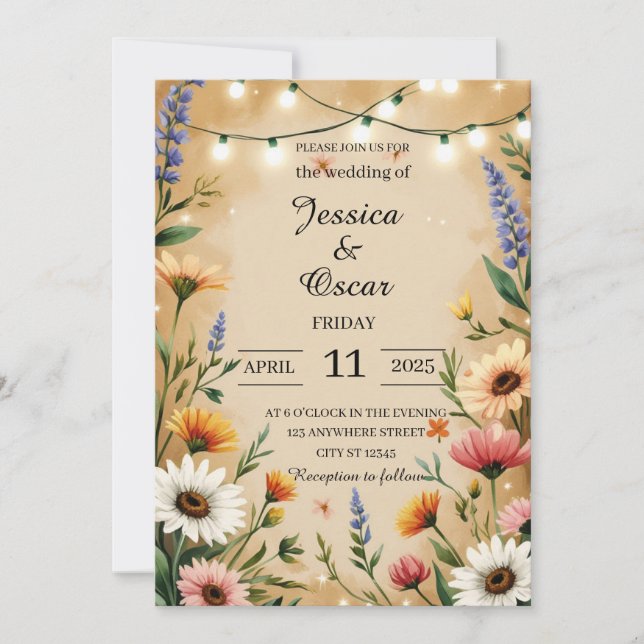 Invitación Boda de flores silvestres cálidas de estilo rústic (Anverso)