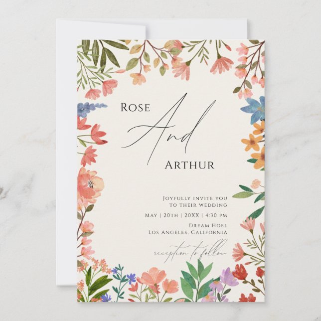 Invitación Boda de flores silvestres caprichosamente minimali (Anverso)