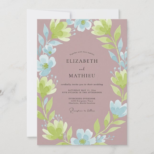 Invitación Boda de flores silvestres Chartreuse Malva (Anverso)
