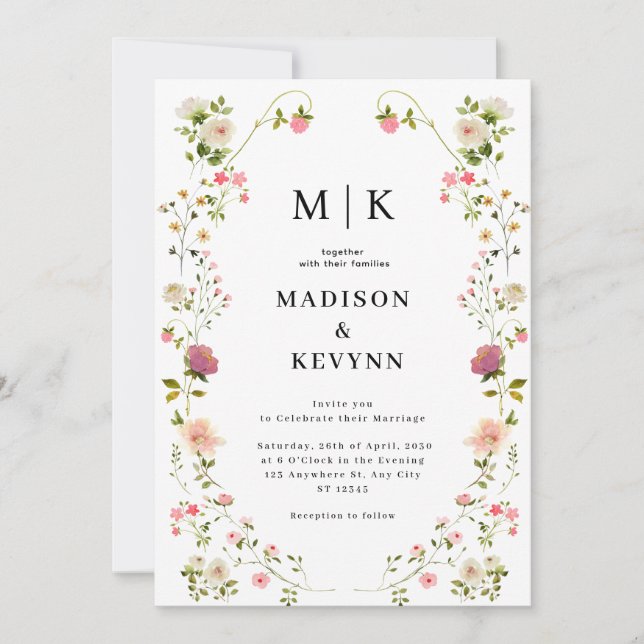 Invitación Boda de flores silvestres chic (Anverso)