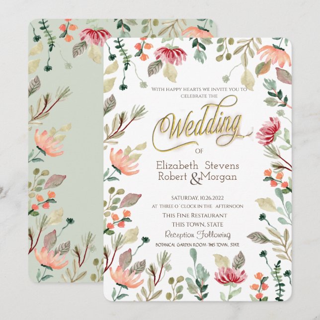 Invitación Boda de flores silvestres chic (Anverso / Reverso)