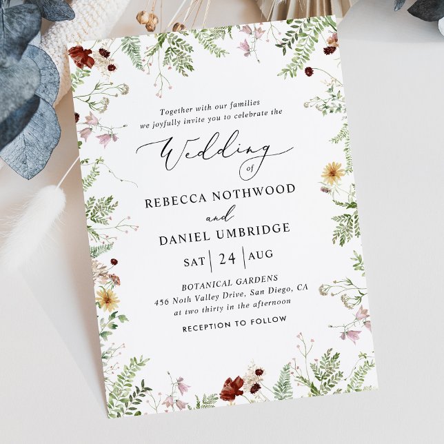 Invitación Boda de flores silvestres chic modernas (Subido por el creador)