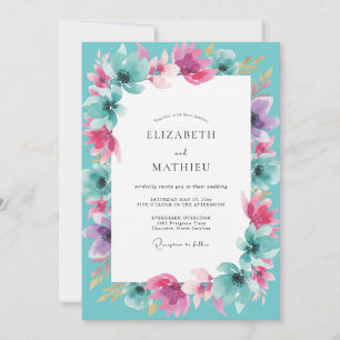 Invitación Boda de flores silvestres cian magenta