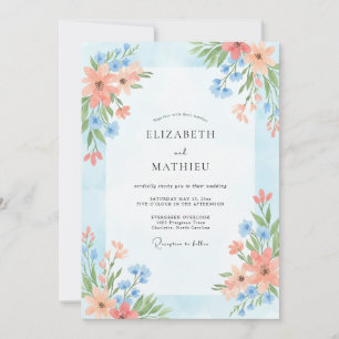 Invitación Boda de flores silvestres cielo melocotón