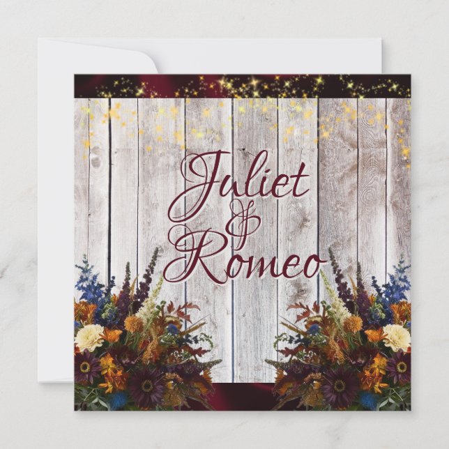 Invitación Boda de Flores Silvestres, Cinta de Borgoña y Luce (Anverso)