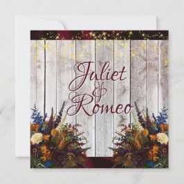 Invitación Boda de Flores Silvestres, Cinta de Borgoña y Luce