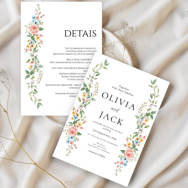Invitación Boda de flores silvestres clásicas todo en uno sim (Subido por el creador)