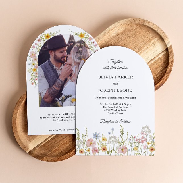 Invitación Boda de flores silvestres | Código QR de foto de j (Subido por el creador)