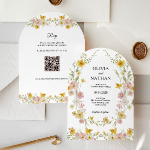 Invitación Boda de flores silvestres Código QR del jardín d