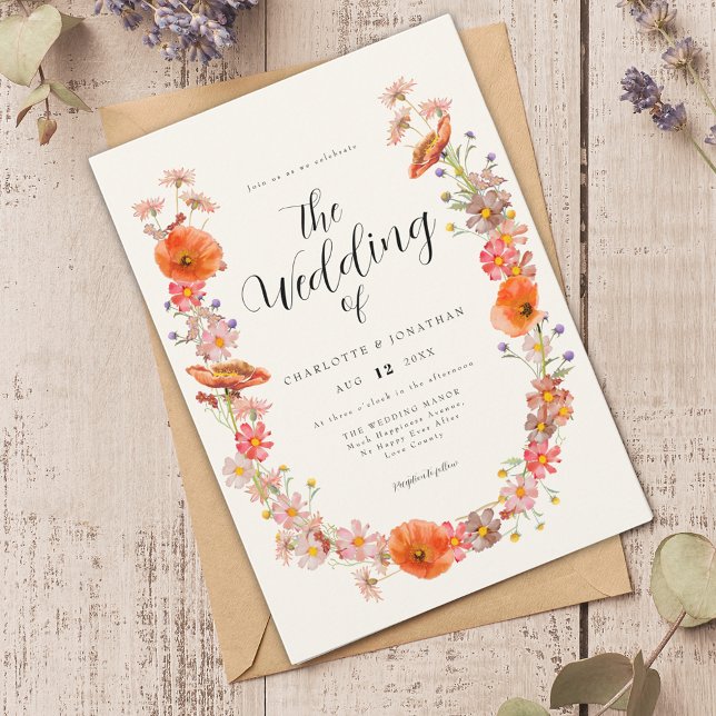 Invitación Boda de flores silvestres coloridas (Wildflower watercolor florals wedding invitation)