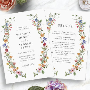 Invitación Boda de flores silvestres coloridas todo en uno