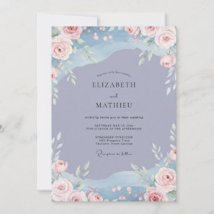 Invitación Boda de flores silvestres con toque de rosa y vinc