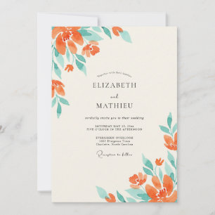 Invitación Boda de flores silvestres Coral Seafoam