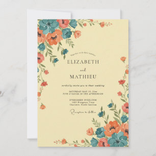 Invitación Boda de flores silvestres coral turquesa