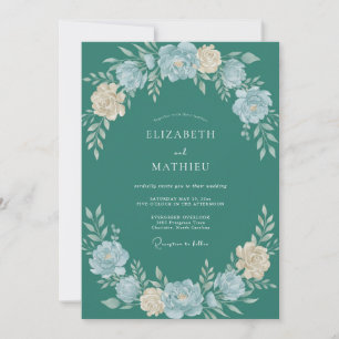 Invitación Boda de flores silvestres crema azul verdoso