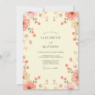 Invitación Boda de flores silvestres crema coral