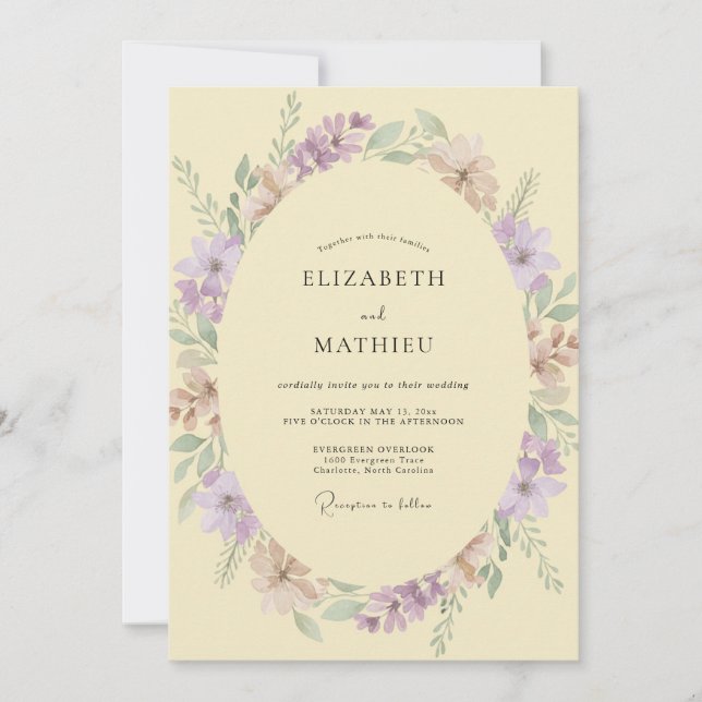Invitación Boda de flores silvestres crema malva (Anverso)