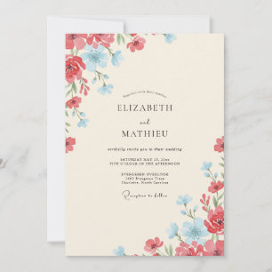Invitación Boda de flores silvestres Crimson Azure