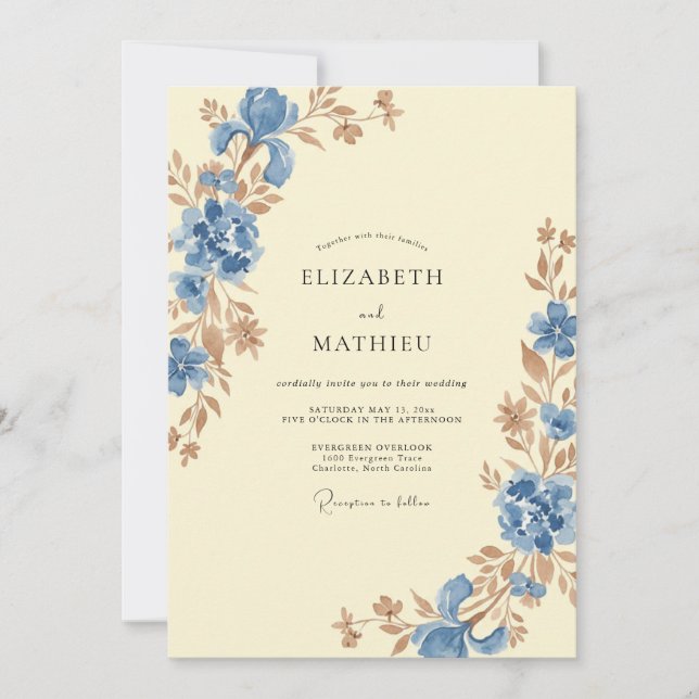 Invitación Boda de flores silvestres de aciano (Anverso)