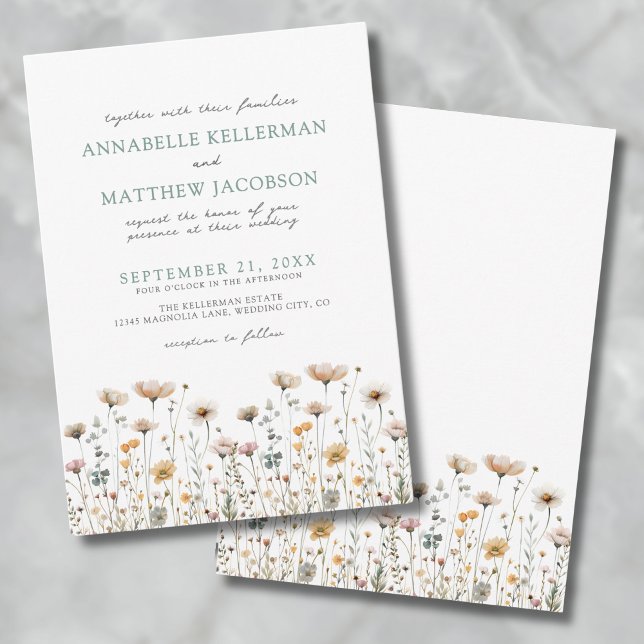 Invitación Boda de flores silvestres de acuarela simple botán (Botanical Simple Watercolor Wildflower Wedding Invitation)