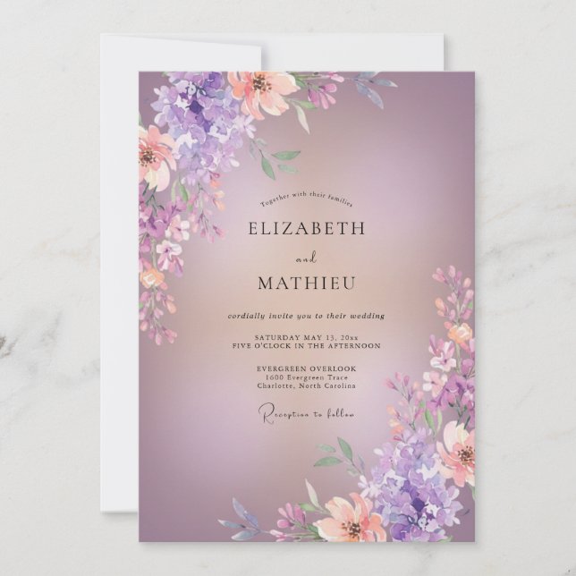 Invitación Boda de flores silvestres de albaricoque lila (Anverso)