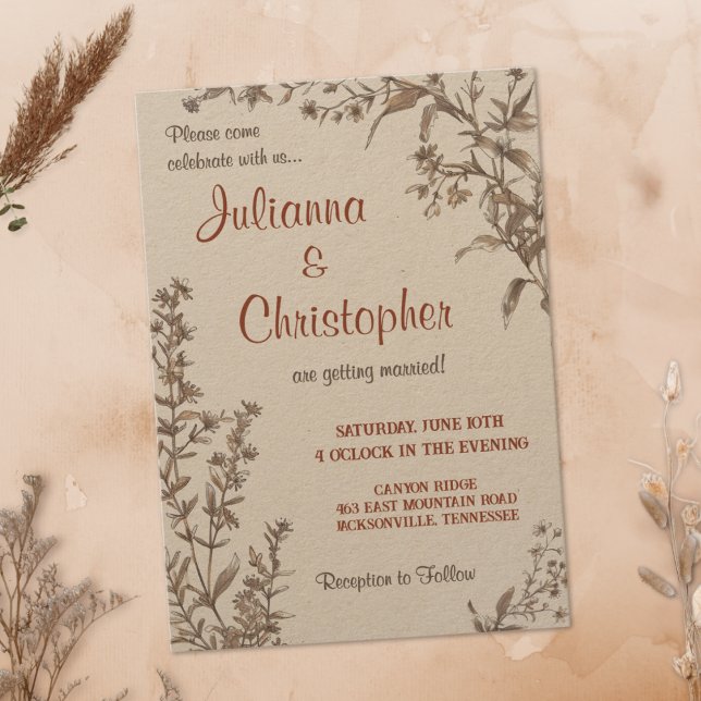Invitación Boda de flores silvestres de Boho Earthy Terracott (Subido por el creador)
