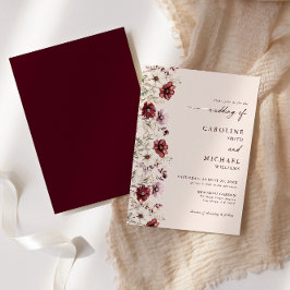 Invitación Boda de flores silvestres de Borgoña moderna