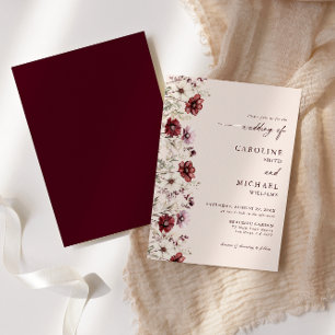 Invitación Boda de flores silvestres de Borgoña moderna