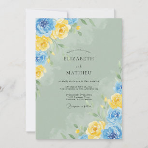 Invitación Boda de flores silvestres de botón de azul y mante