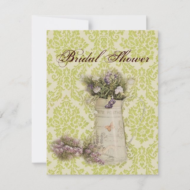 Invitación boda de flores silvestres de campo verde de damasc (Anverso)