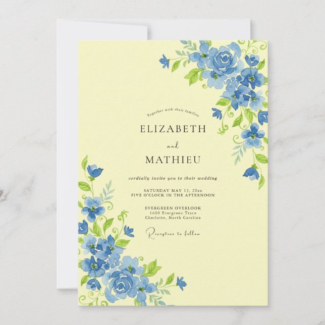 Invitación Boda de flores silvestres de centaurea y mantequil (Anverso)