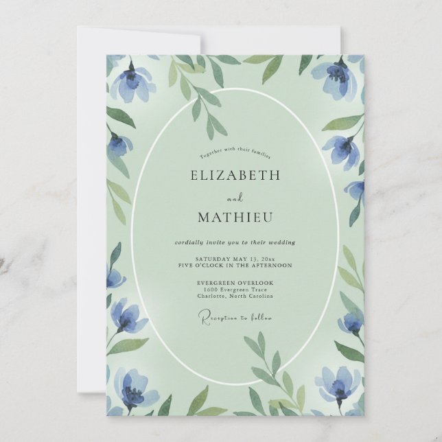 Invitación Boda de flores silvestres de centaurea y menta fro (Anverso)