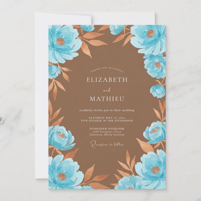 Invitación Boda de flores silvestres de cielo de cobre (Anverso)