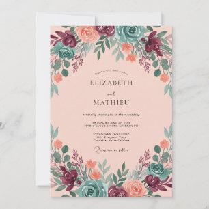 Invitación Boda de flores silvestres de ciruela coral del bos