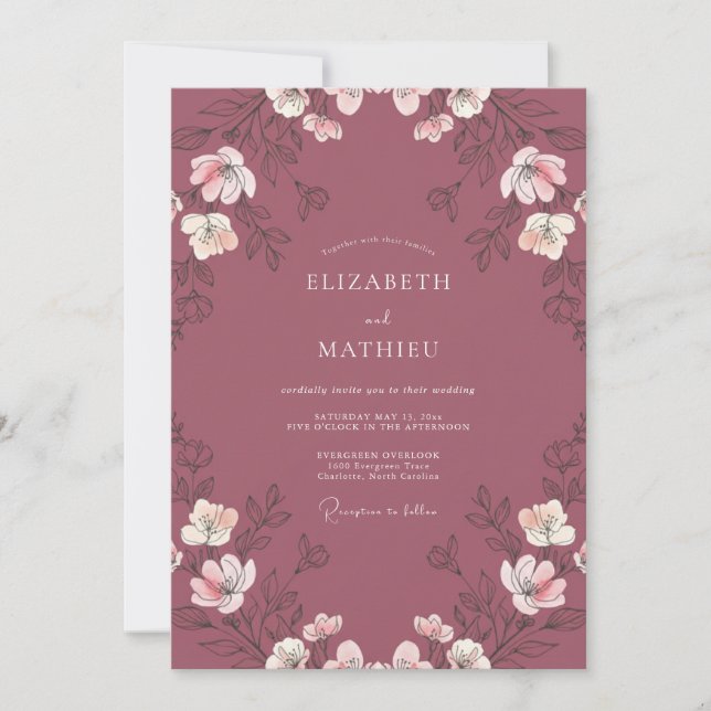 Invitación Boda de flores silvestres de ciruela polvorienta (Anverso)