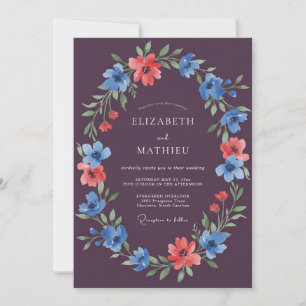 Invitación Boda de flores silvestres de ciruelo elegante y ac