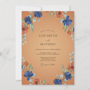 Invitación Boda de flores silvestres de cobalto y óxido