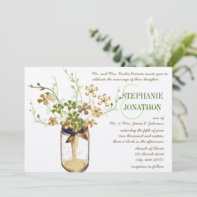 Invitación Boda de Flores Silvestres de cobre Lime Olive Maso (Anverso de pie)
