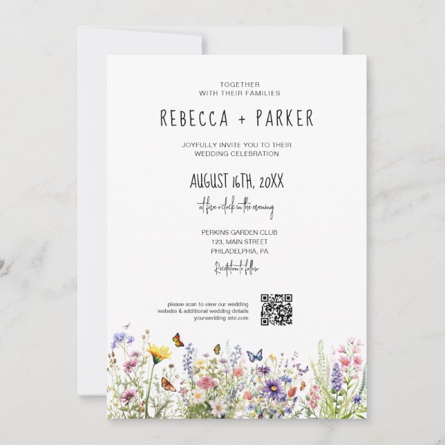 Invitación Boda de flores silvestres de color acuático (Anverso)