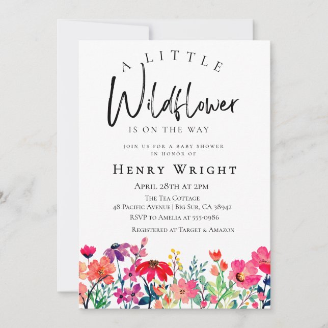 Invitación Boda de flores silvestres de color agua (Anverso)