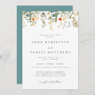 Invitación Boda de flores silvestres de color agua