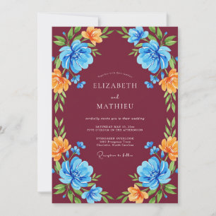 Invitación Boda de flores silvestres de color cobalto de Borg