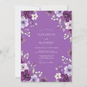 Invitación Boda de flores silvestres de color púrpura intenso