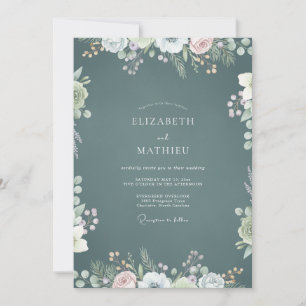 Invitación Boda de flores silvestres de color teal pizarra