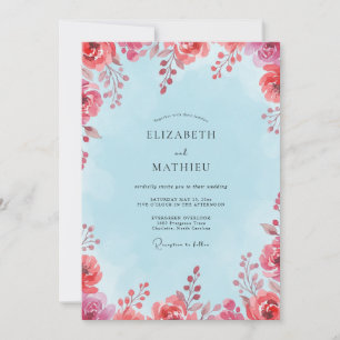 Invitación Boda de flores silvestres de coral celeste